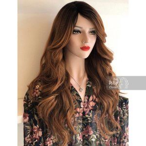 30" Side Part Auburn Brown Wavy Wig | Cecelia
